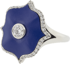 Diamond And Blue Ceramic Lotus Ring