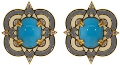 Turquoise Enamel and Diamond Stud Earrings