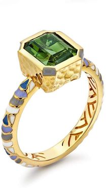 Green Tourmaline and Enamel Ring