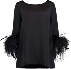 Black Feather Cuff Boat Neck Top