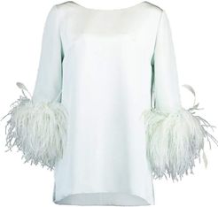 Mint Feather Cuff Boat Neck Top