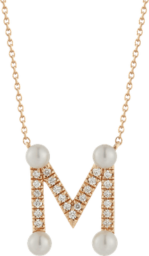 Pearl and Diamond 'M' Pendant Necklace