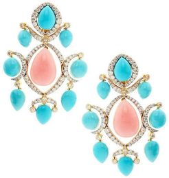 Dusk Pink Opal and Turquoise Earrings