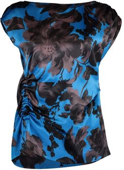 Black and Blue Ceto Gathered Floral Top