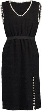 Black Sleeveless Pearl Detail Tweed Dress