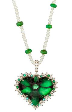 Emerald and Pearl Heart Necklace