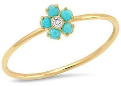 Turqoise and Diamond Mini Flower Ring