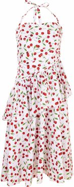 Cherry Print Ruched Peplum Halter Dress