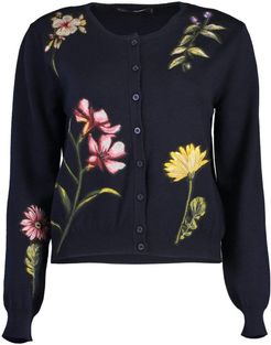 Navy Long Sleeve Floral Embroidered Cardigan