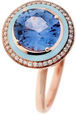 Blue Sapphire, Diamonds and Light Blue Enamel Ring