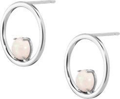 Simple Opal Hoop Earrings - White - 18K - One Size