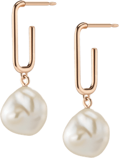 Organic Pearl Drop Rectangle Hoop Earrings - Rose - 18K - One Size