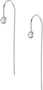 Long Midi Diamond Hook Earrings - White - 18K - One Size