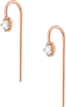 Short Midi Diamond Hook Earrings - Rose - 18K - One Size