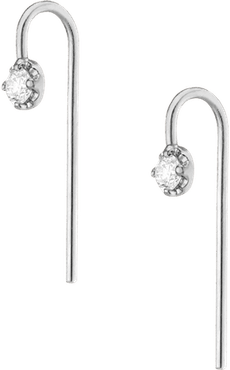 Short Midi Diamond Hook Earrings - White - 18K - One Size