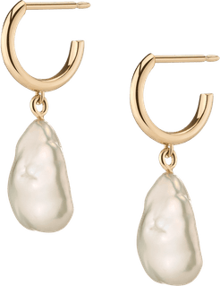 Organic Pearl Drop Huggie Earrings - Yellow - 18K - One Size
