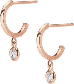 Huggie Earrings with Bezel - Rose - 18K - One Size
