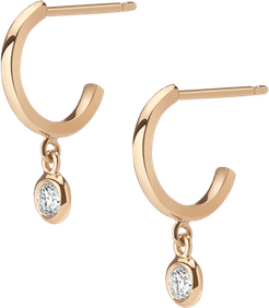 Huggie Earrings with Bezel - White - 18K - One Size