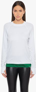 Zoe Brisa Long Sleeve Top - White/dark Green