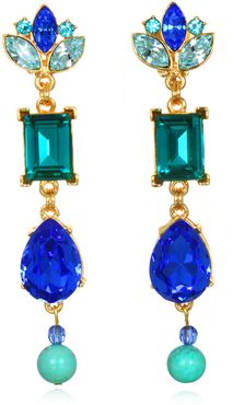 Blue Flower Jeweled Drop Earrings