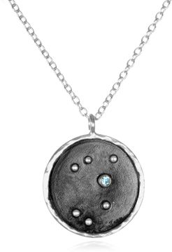 Silver Zodiac Sagittarius Blue Topaz Necklace