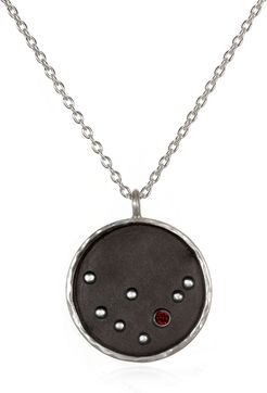Silver Zodiac Capricorn Red Garnet Necklace