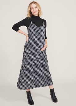 HATCH Maternity The Ricky Slip Dress, black/ivory Crinkle Plaid, Size 1