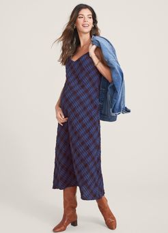 HATCH Maternity The Ricky Slip Dress, Port/navy Crinkle Plaid, Size 0