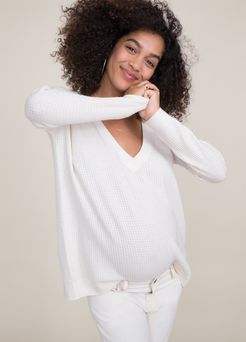 HATCH Maternity The Easy V-Neck Sweater, ivory, Size Petite