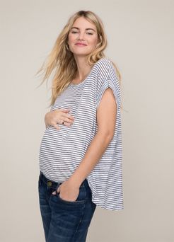 HATCH Maternity The Linen Circle Tee, black / white Stripe, Size 0