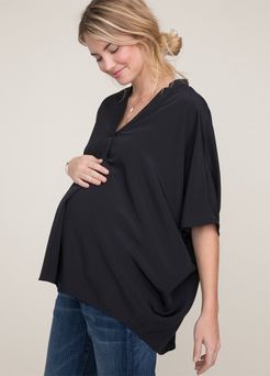 HATCH Maternity The Notched Blouse, black, Size Petite