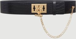 Le Chain Lock Waist Belt Noir Croco Size XS