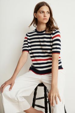 Brenna Stripe Cashmere Blend Short Sleeve Sweater (M), Velvet by Graham & Spencer
