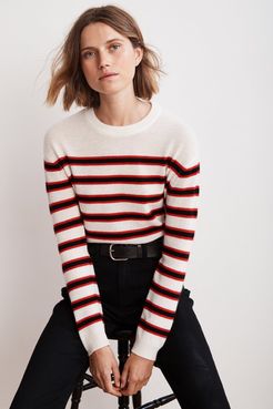 Carmel Multi Stripe Crew Neck Cashmere Sweater (L), Velvet by Graham & Spencer