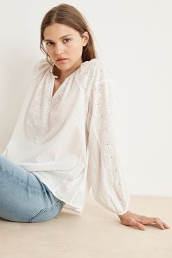 Victoria Cotton Dobby Eyelet Peasant Blouse (L), Velvet by Graham & Spencer