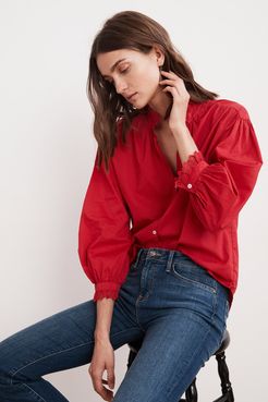 Myrella Cotton Poplin Button-Up Top Blouse (M), Velvet by Graham & Spencer