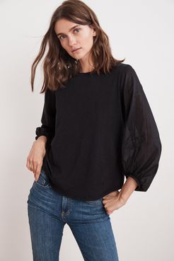 Jupiter Cotton Slub Contrast  Puff Sleeve Tee (S), Velvet by Graham & Spencer