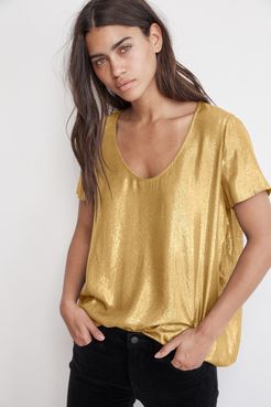 Agatha Scoop Neck Lamé Top (XL), Velvet by Graham & Spencer