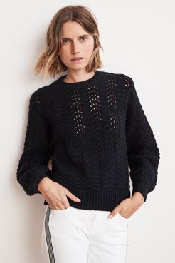 Cersei Lace Stitch Puff Sleeve Sweater (M), Velvet by Graham & Spencer