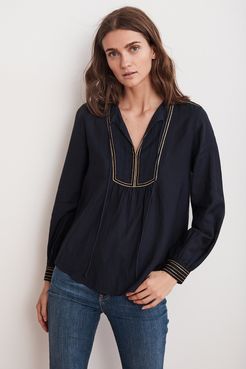 Grace Lurex Embroidered Viscose Tie Blouse (M), Velvet by Graham & Spencer