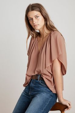 Tina Flutter Sleeve Challis Top (XL), Velvet by Graham & Spencer