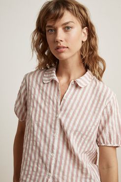 Besley Stripe Woven Short Sleeve Button-Up Shirt (L), Velvet by Graham & Spencer