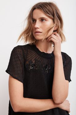 Sherleen Swiss Dot Beaded Blouse (S), Velvet by Graham & Spencer