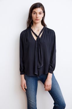 Honora Rayon Challis Neck Tie Blouse (M), Velvet by Graham & Spencer