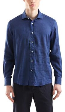 Uomo Camicia Blu S Lino