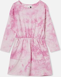 Kids - Sigrid Long Sleeve Dress - Purple paradise tie dye