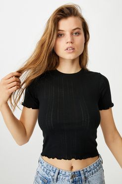 - Little Sister Pointelle Tee - Black