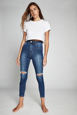 - High Rise Cropped Skinny Jean - Berkley blue rips