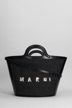 Borsa a mano Tropicalia small in rafia Nera