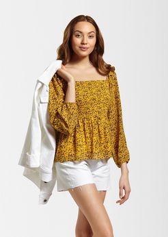 Square Neck Ditsy Top Yellow Multi